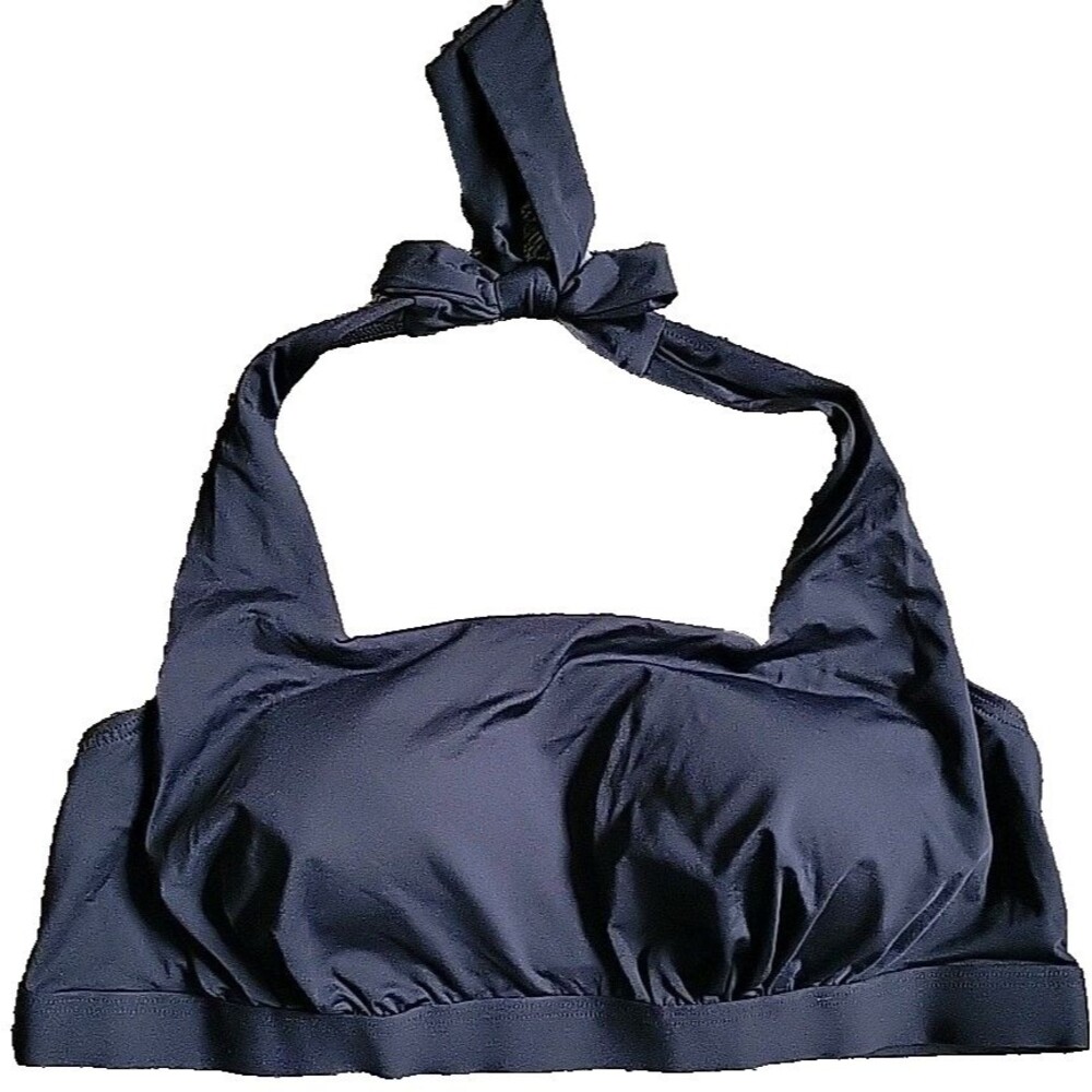Lands’ End 1X 16-18W Black Solid Bikini Swim Top Halter Lined Padded Bra S120